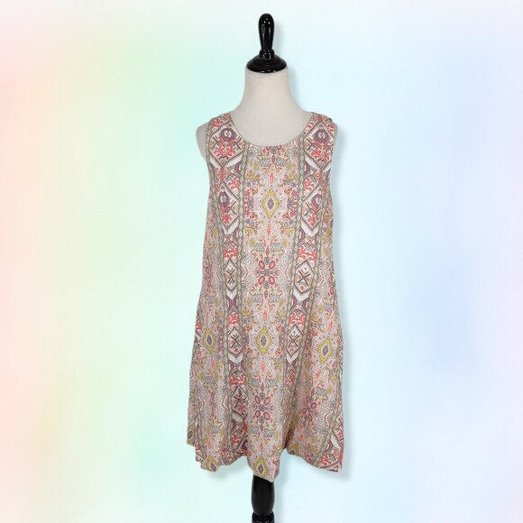Rachel Zoe LA NY Womens Linen Ikat Print Dress Size M Boho‎ Trapeze Tank - Picture 1 of 3